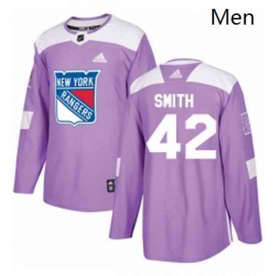 Mens Adidas New York Rangers 42 Brendan Smith Authentic Purple Fights Cancer Practice NHL Jersey